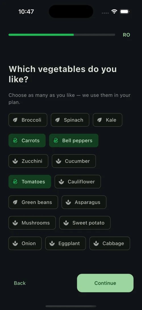 Onboarding Trainzy — 4 · Food preferences
